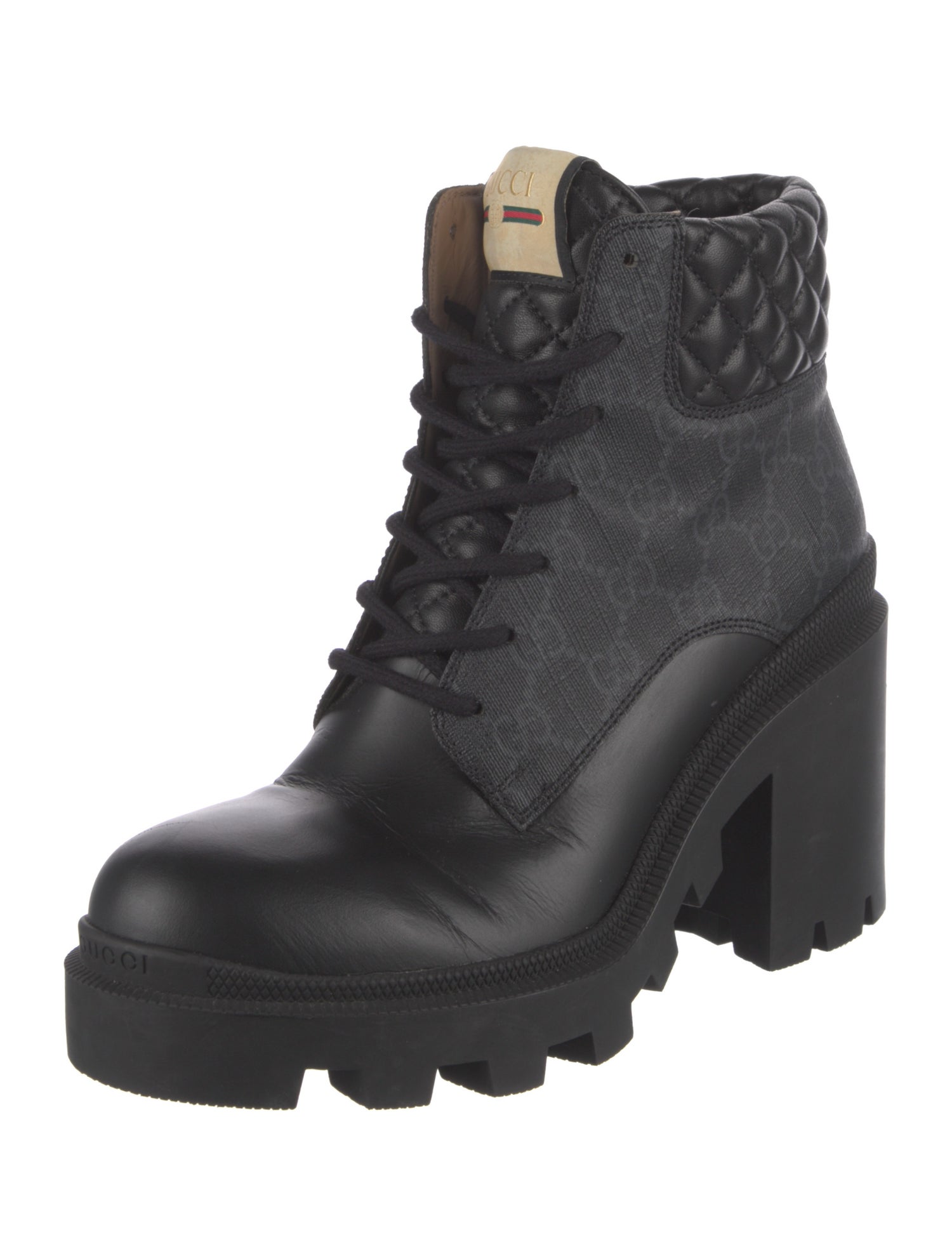 Gucci GG Canvas Leather Combat Boots
